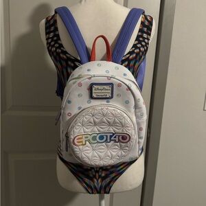 Disney Loungefly EPCOT 40th Anniversary Backpack – White/Purple/Rainbow – Used